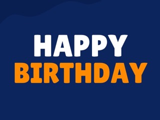 Happy birthday card cover with white and orange text on a navy blue background