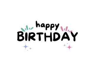 Happy birthday card cover with playful black text and pastel accents on a white background