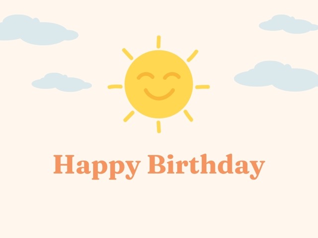Happy birthday card cover with a smiling sun and clouds on a soft beige background