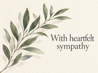 Illustration of an olive branch on cream, with the message “With heartfelt sympathy”