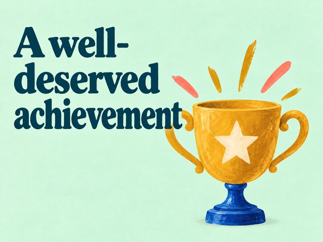 Illustration of a golden trophy with a star on mint, with the message “A well-deserved achievement”