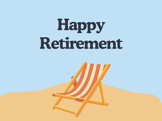 Happy retirement card cover with a beach chair and the text Happy Retirement