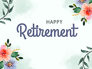 Happy retirement card cover with watercolor floral corners