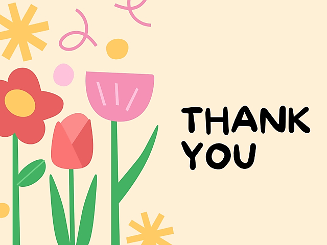 Thank you card cover with colorful flowers on a cream background