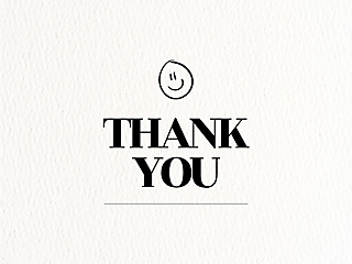 Minimal thank you card cover with black serif text on a textured paper background