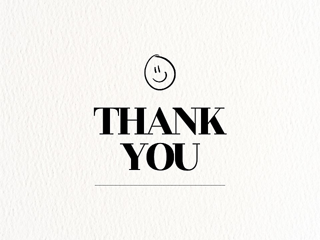 Minimal thank you card cover with black serif text on a textured paper background