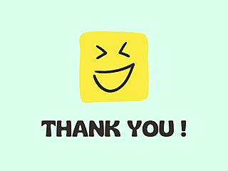 Thank you card cover with a smiling yellow note on a mint green background