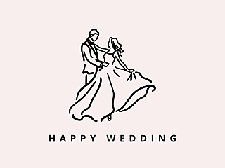 Wedding card cover with minimal couple line art and the text 'Happy wedding'