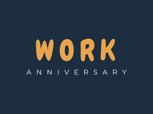 Work anniversary card cover with orange Work text and white Anniversary text on a navy background