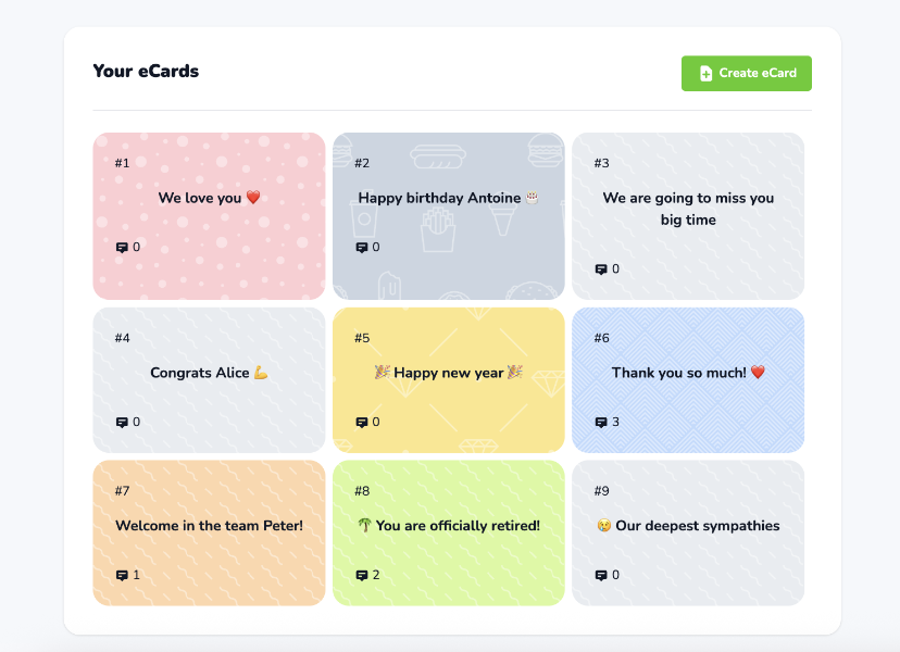 Capture d'écran cartes virtuelles utilisateur